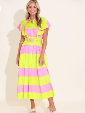 Alden Adair Colorblock Shirt and Skirt in Pink and Lime